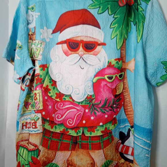 Hawaiian Shirts "Vacation is a state of mind" Size Large Santa Surf Beach Shirt - Picture 6 of 7